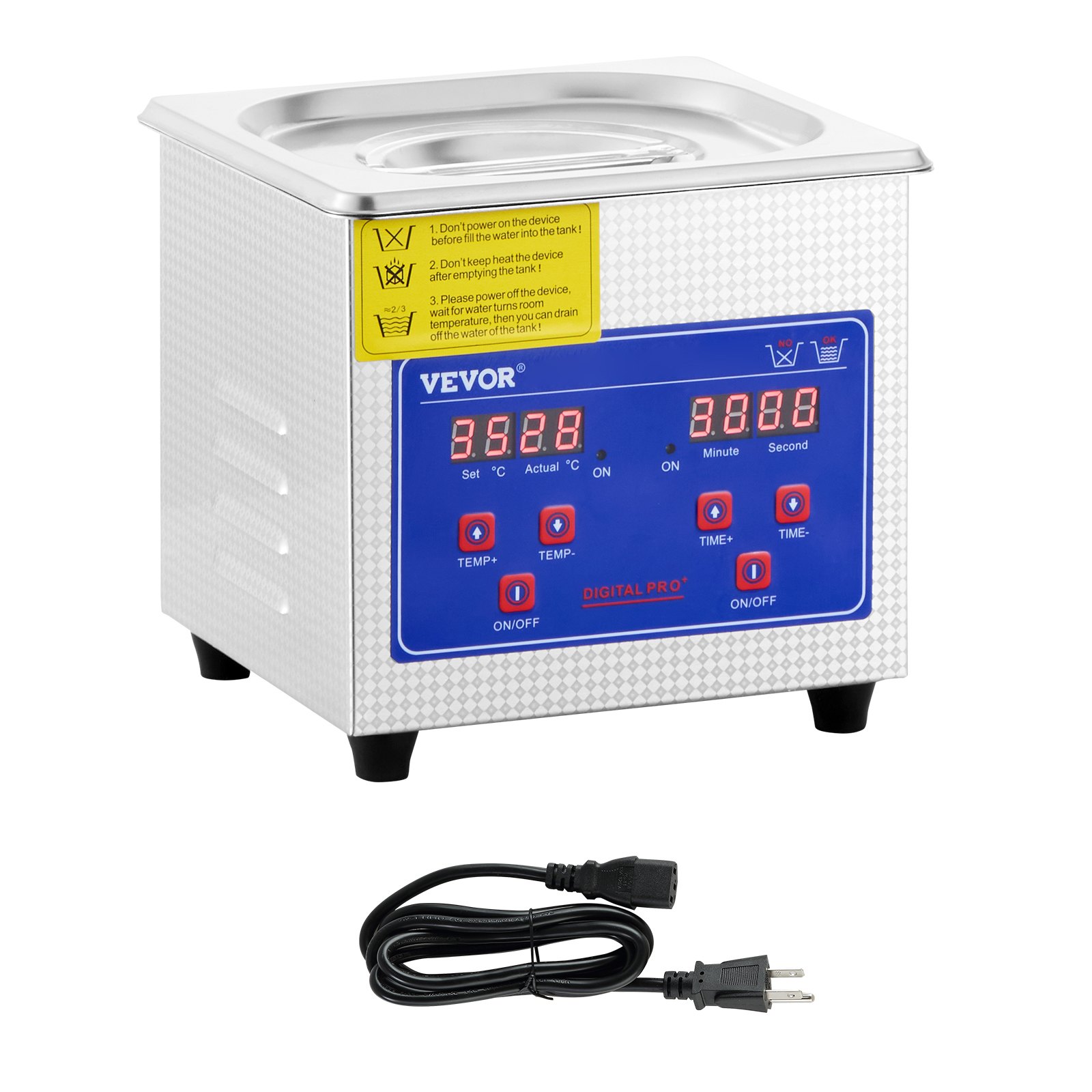 Limpiador ultrasónico profesional VEVOR, limpiador ultrasónico de joyería de 0,3 L con temporizador digital y calentador, limpiador sónico industrial de acero inoxidable de 40 kHz para gafas, relojes, anillos y piezas pequeñas.