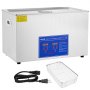 Limpiador ultrasónico VEVOR con panel de control digital, cesta de acero y cable de alimentación.