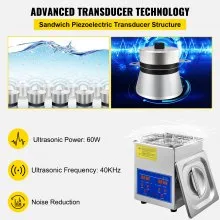 VEVOR Limpiador Ultrasónico 2L, 60W Limpiador Ultrasónico Profesional de Acero Inoxidable, Máquina de Limpieza Ultrasónica Potente Frecuencia de 40 kHz con Pantalla LED para Joyas, Reloj, Gafas