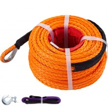 Cuerda de cabrestante sintética VEVOR de 3/8" x 100 pies, cable de cabrestante con gancho G70, fuerza de trabajo de 18740 libras, 12 hebras, cable de cabrestante sintético con funda protectora, para remolque de vehículos, naranja