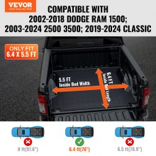 VEVOR Cubierta para caja de camión, cubierta enrollable para caja de camión, compatible con Dodge Ram 1500 2002-2018, 2003-2024 2500 3500, 2019-2024 Classic, para caja de 6.4 x 5.5 pies, material de PVC suave, cubierta enrollable