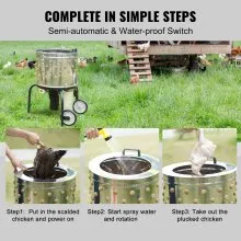 VEVOR Máquina desplumadora de pollos, desplumadora de plumas con tambor de acero inoxidable de 20 pulgadas, equipo de desplumado con 108 dedos suaves, recolección simple de desechos, desplumado de ave