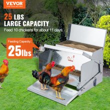 VEVOR Comedero automático para pollos, capacidad de 25 libras alimenta a 10 pollos hasta 11 días, comedero para aves de corral de acero galvanizado
