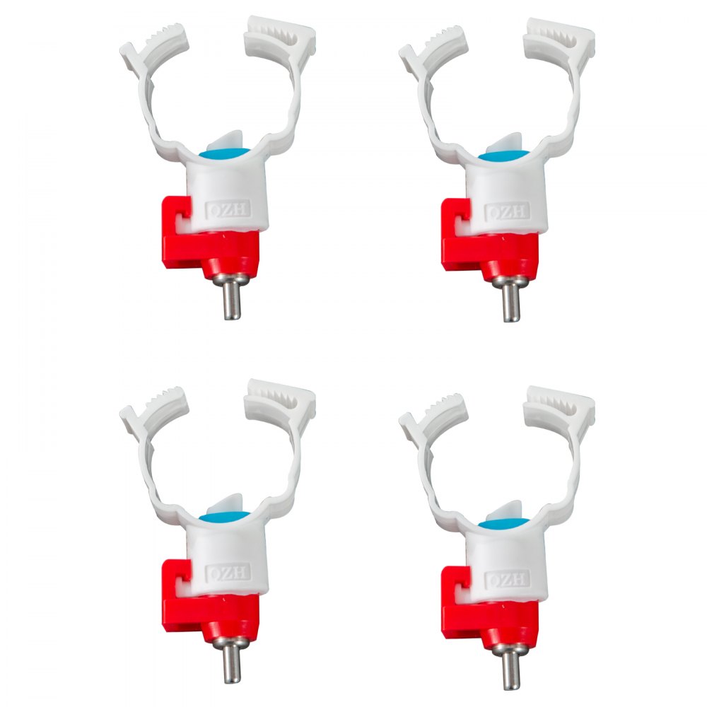Cuatro tetinas de plástico blancas y rojas para comedero para aves galvanizado VEVOR.