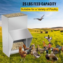 Comedero de aves de corral galvanizado VEVOR con capacidad para 25 libras de comederos de pollo de alimentación sin residuos 12.9x8.3x18.9in comedero de pollo colgante con tapa resistente a la intemperie dispensador de alimentos para pato al aire libre
