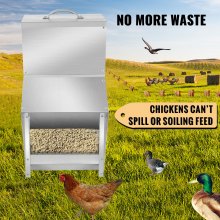 Comedero de aves de corral galvanizado VEVOR con capacidad para 25 libras de comederos de pollo de alimentación sin residuos 12.9x8.3x18.9in comedero de pollo colgante con tapa resistente a la intemperie dispensador de alimentos para pato al aire libre