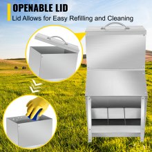 Comedero de aves de corral galvanizado VEVOR con capacidad para 25 libras de comederos de pollo de alimentación sin residuos 12.9x8.3x18.9in comedero de pollo colgante con tapa resistente a la intemperie dispensador de alimentos para pato al aire libre