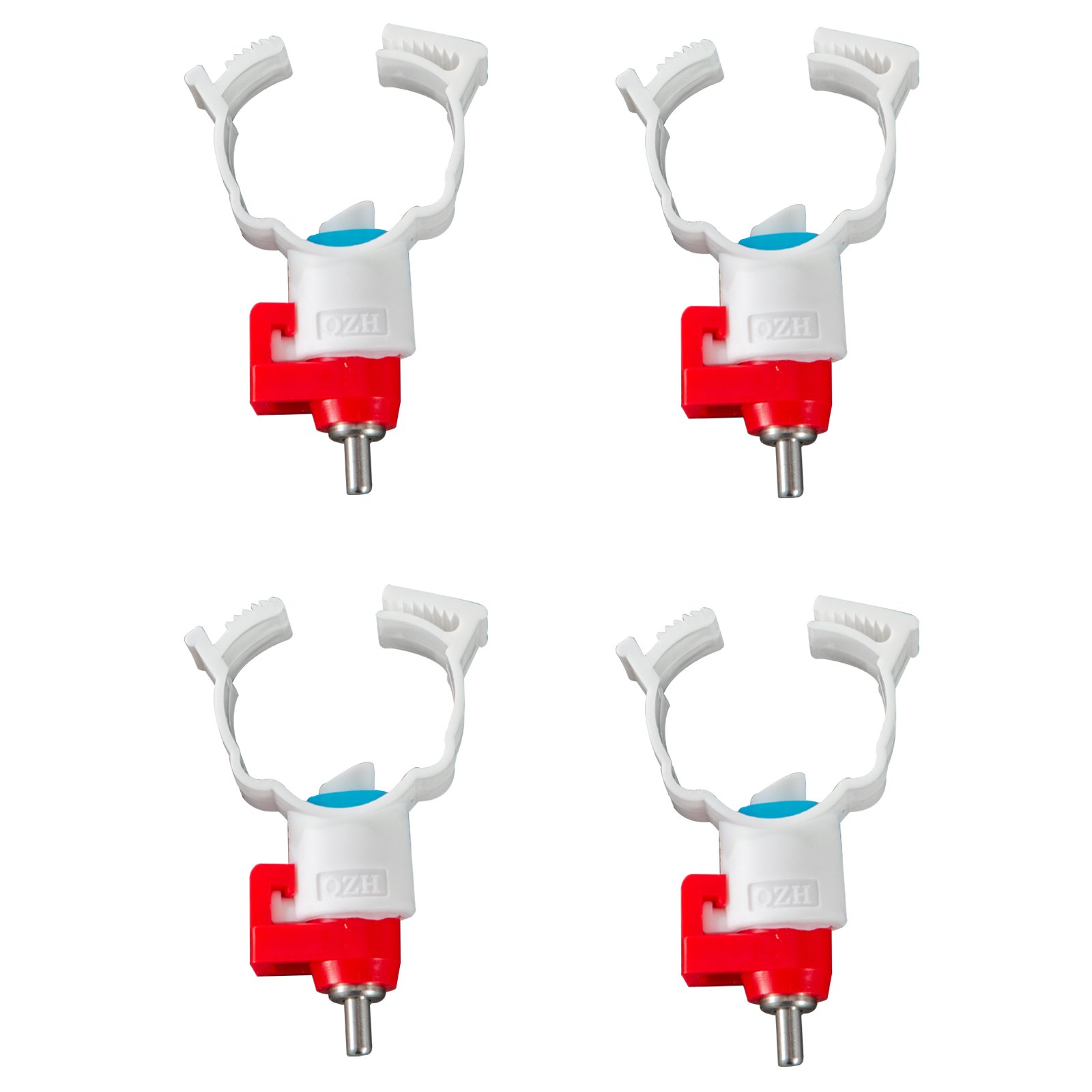 Cuatro tetinas de plástico blancas y rojas para comedero para aves galvanizado VEVOR.