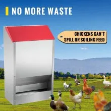 Comedero de aves de corral galvanizado VEVOR con capacidad para 30 libras de comederos de pollo de alimentación sin residuos 13.8x8.3x17.7in comedero de pollo colgante con tapa resistente a la intemperie dispensador de alimentos para pato al aire libre