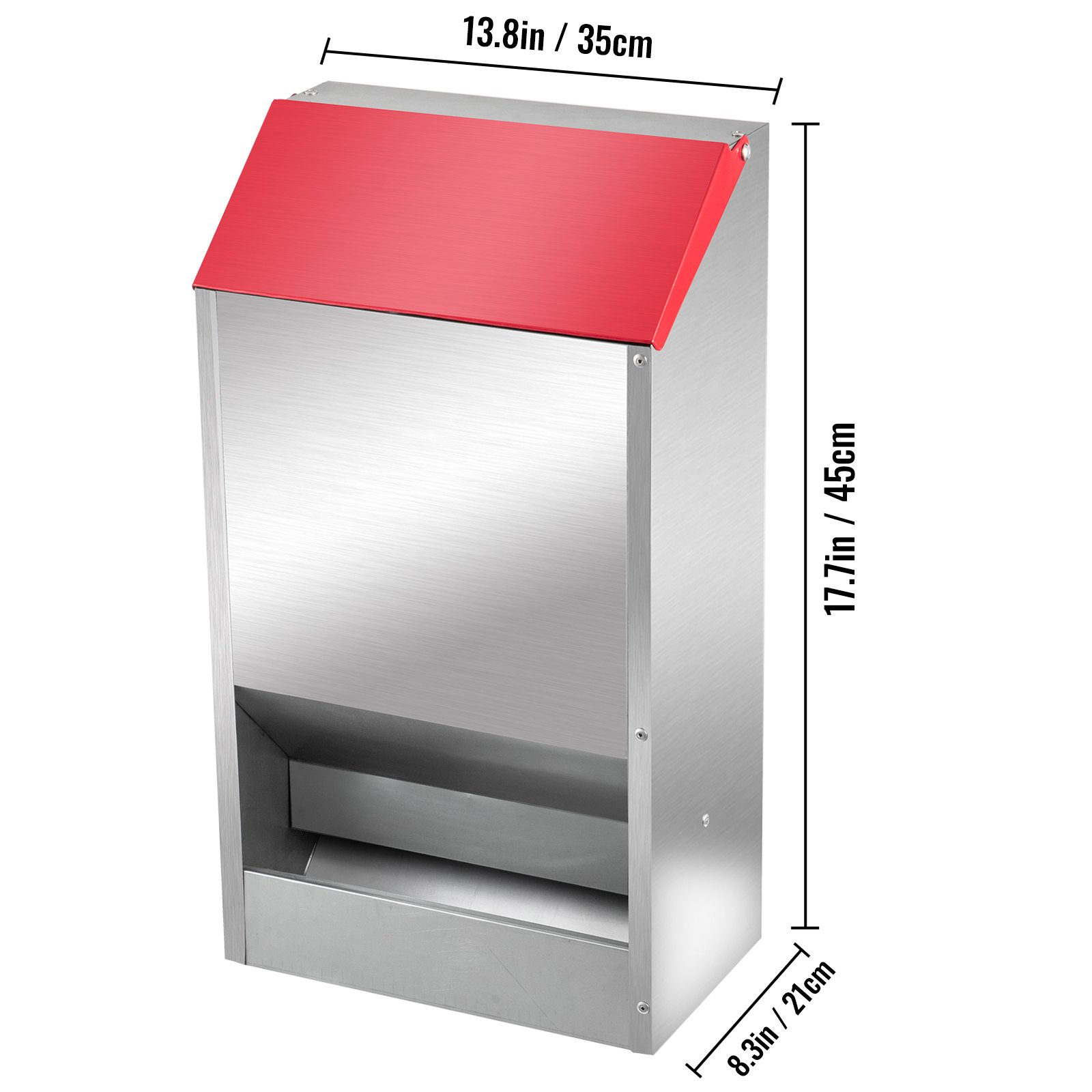 Comedero para aves de corral galvanizado VEVOR con tapa roja, 13,8 x 17,7 x 8,3 pulgadas.