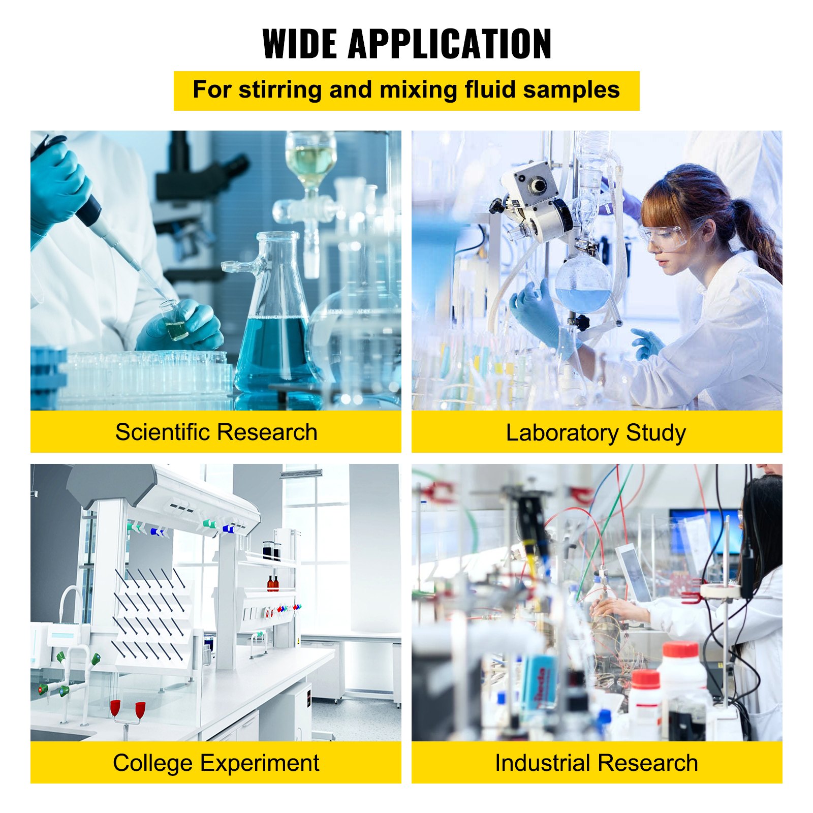 Amplia aplicación de la placa calefactora agitadora magnética VEVOR para diversas investigaciones y experimentos.