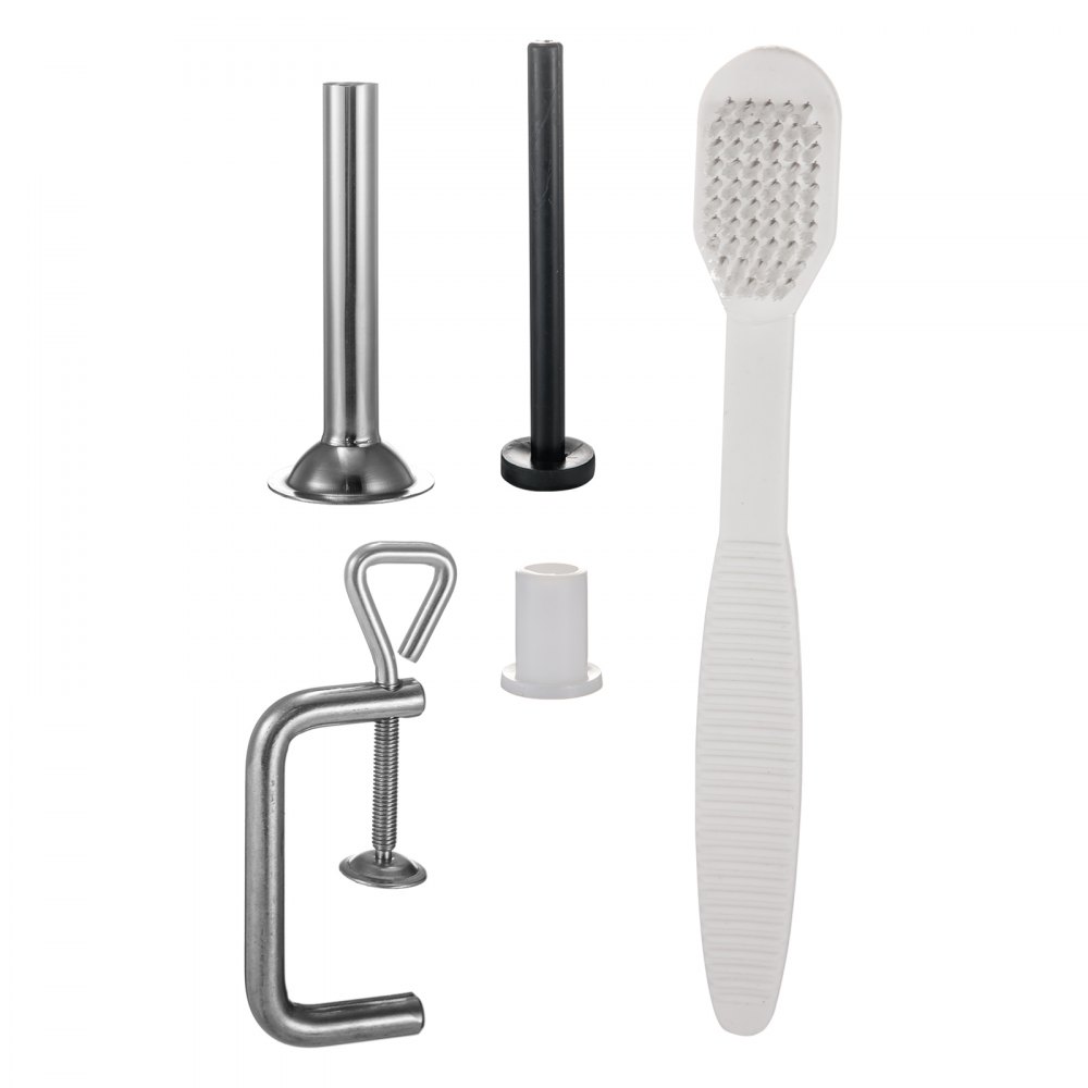 Accesorios para picadora de carne VEVOR que incluyen mango, cepillo y accesorios.