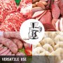 Picadora de carne VEVOR con diversos cortes de carne, salchichas y albóndigas. Uso versátil.