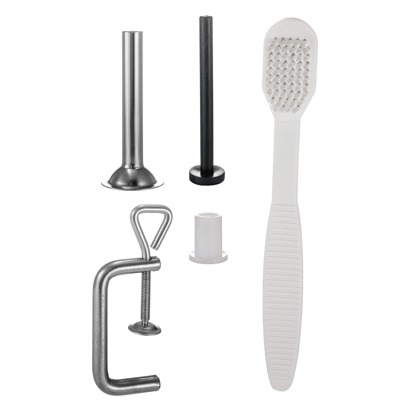 Accesorios para picadora de carne VEVOR que incluyen mango, cepillo y accesorios.