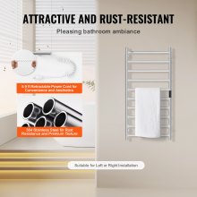 VEVOR - Toallero calefactable de pared con 10 barras, color plateado