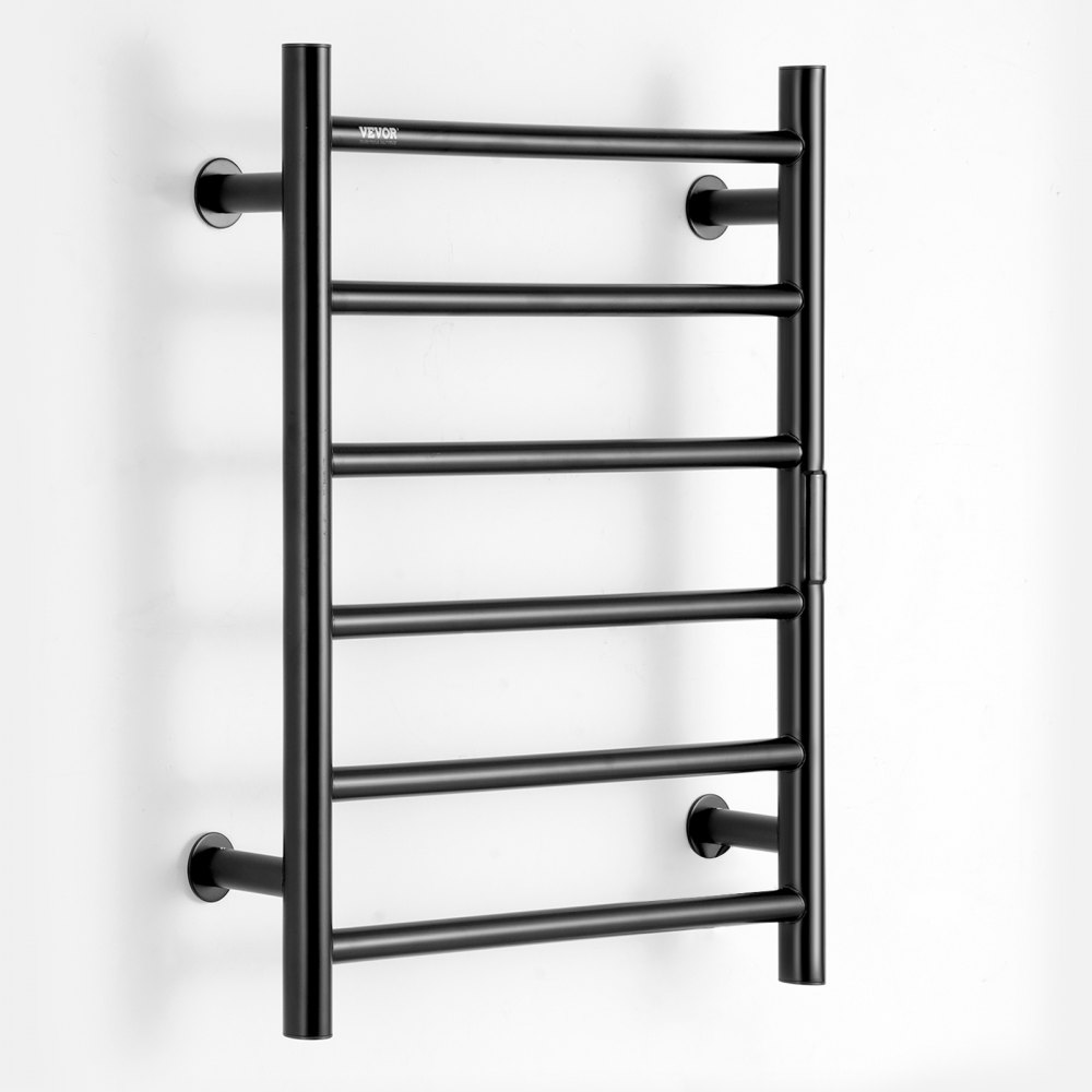 Toallero eléctrico de pared VEVOR con barra calefactora para baño - Nopwer, enchufable, negro mate, 6 barras