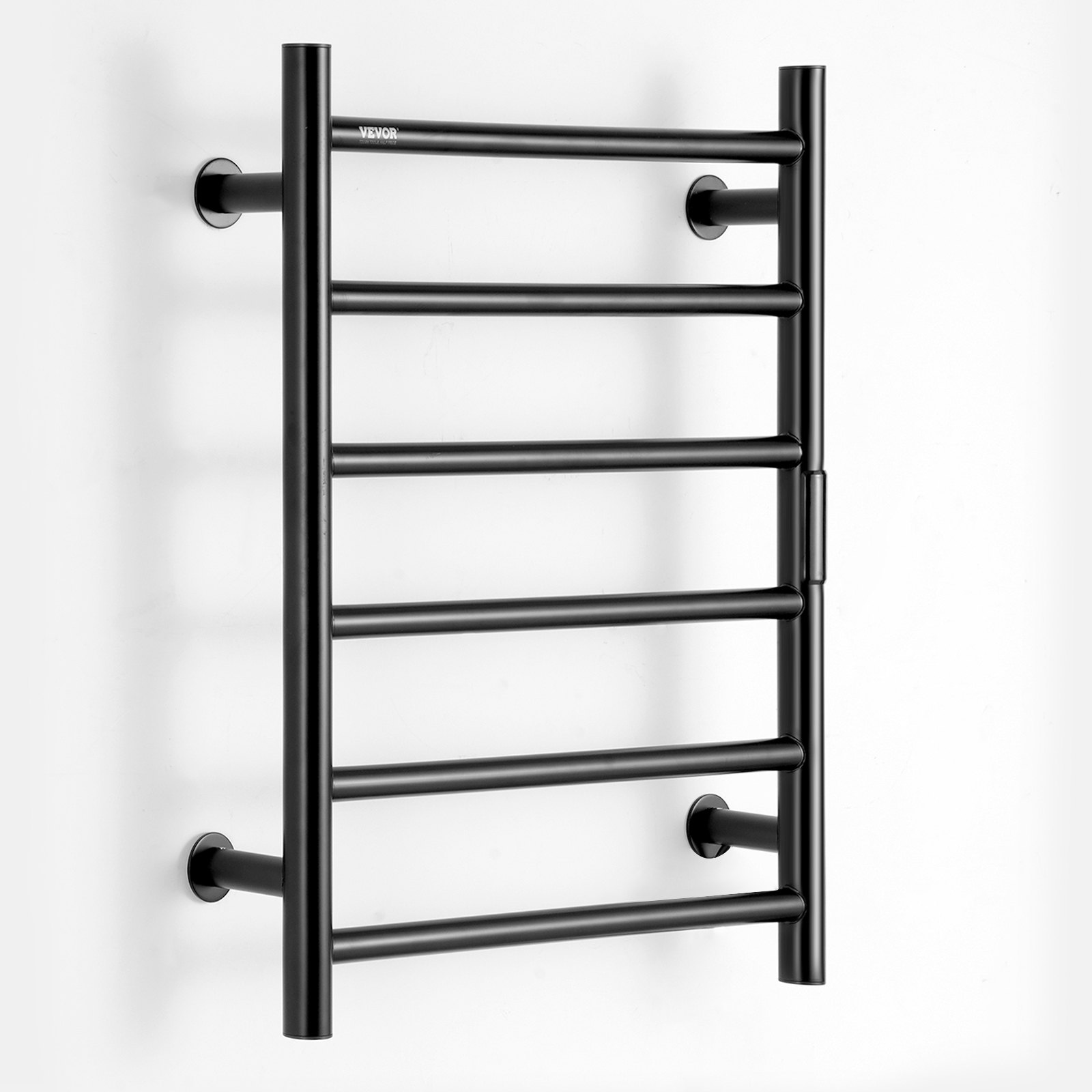 Toallero eléctrico de pared VEVOR con barra calefactora para baño - Nopwer, enchufable, negro mate, 6 barras