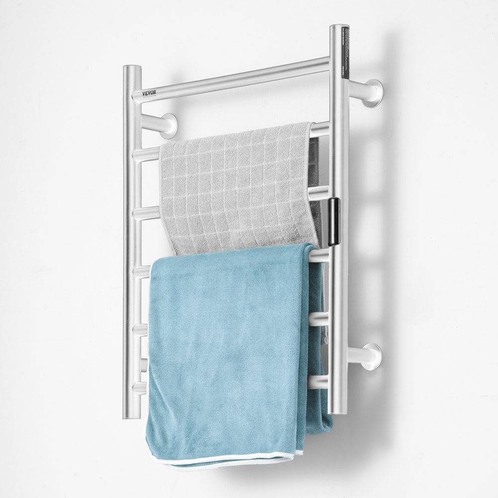 Toallero calefactable de pared de 6 barras VEVOR para baño, color plateado