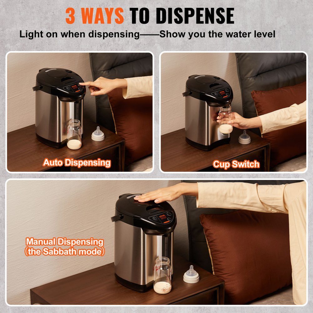 Dispensador de agua caliente VEVOR, hervidor y calentador de agua ajustable de 4 temperaturas, calentador de agua de encimera de acero inoxidable 304, dispensador de 3 vías para té, café y fórmula para bebés, 3 l/102 oz