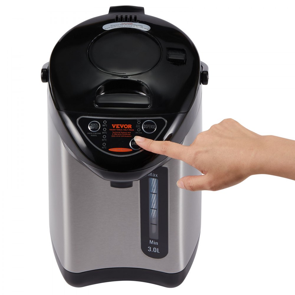 Dispensador de agua caliente VEVOR, hervidor y calentador de agua ajustable de 4 temperaturas, calentador de agua de encimera de acero inoxidable 304, dispensador de 3 vías para té, café y fórmula para bebés, 3 l/102 oz