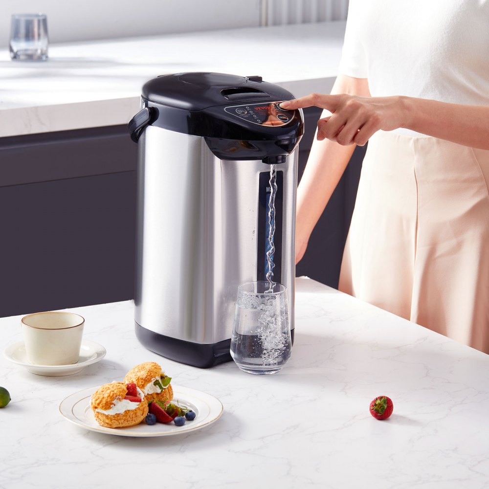 VEVOR Dispensador de agua caliente, caldera y calentador de agua ajustable de 4 temperaturas, calentador de agua de encimera de acero inoxidable 304, dispensación de 3 vías para té, café y fórmula para bebés, 4L/135 oz