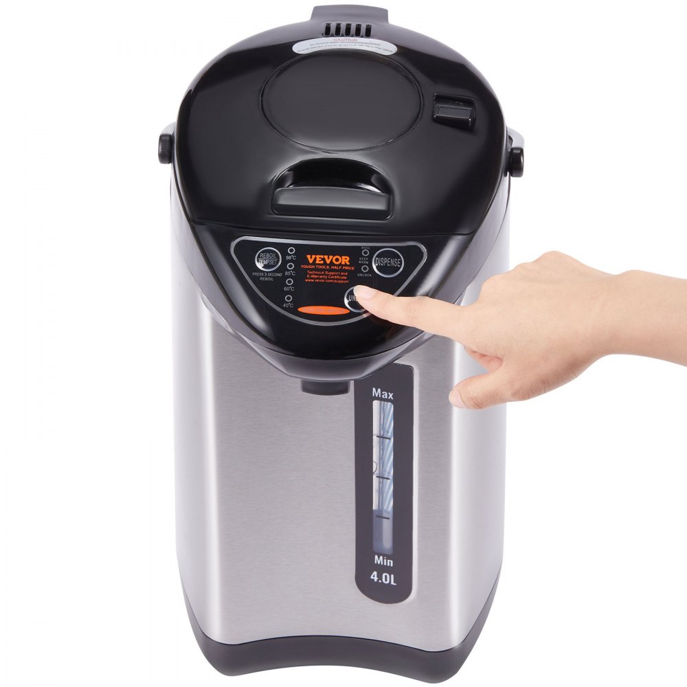 VEVOR Dispensador de agua caliente, caldera y calentador de agua ajustable de 4 temperaturas, calentador de agua de encimera de acero inoxidable 304, dispensación de 3 vías para té, café y fórmula para bebés, 4L/135 oz