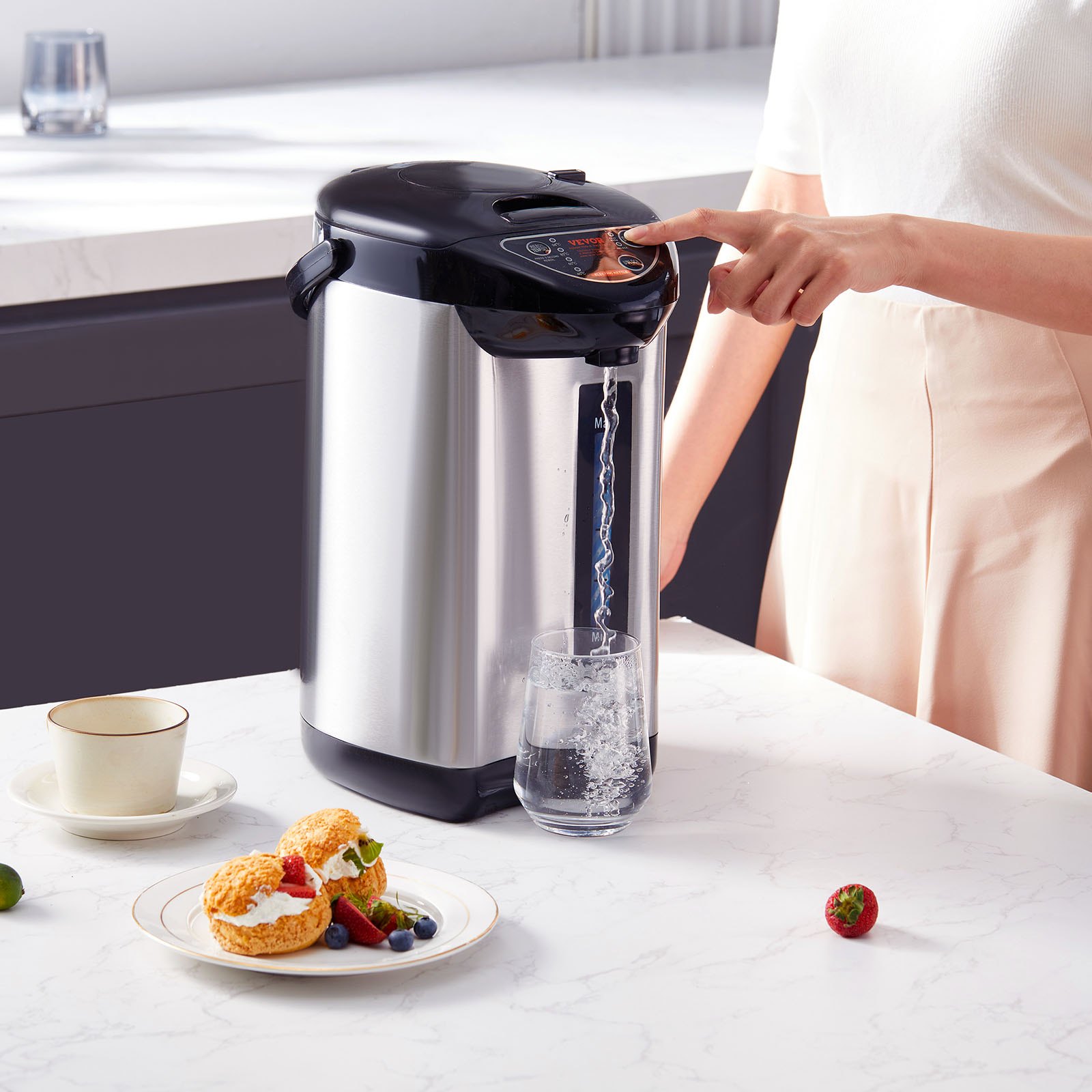VEVOR Dispensador de agua caliente, caldera y calentador de agua ajustable de 4 temperaturas, calentador de agua de encimera de acero inoxidable 304, dispensación de 3 vías para té, café y fórmula para bebés, 4L/135 oz