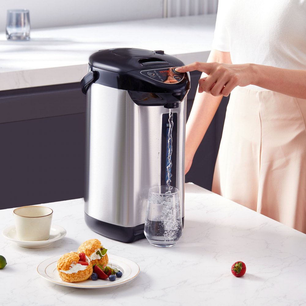 VEVOR Dispensador de agua caliente, caldera y calentador de agua ajustable de 4 temperaturas, calentador de agua de encimera de acero inoxidable 304, dispensación de 3 vías para té, café y fórmula para bebés, 5 l/169 oz