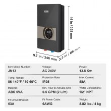 VEVOR Calentador de agua instantáneo, caldera de agua eléctrica sin tanque de 13,8 kw, pantalla digital de temperatura y fácil instalación y suministro de agua las 24 horas, para cocina, baño, ducha, centro comercial, salón, champú, certificación ETL