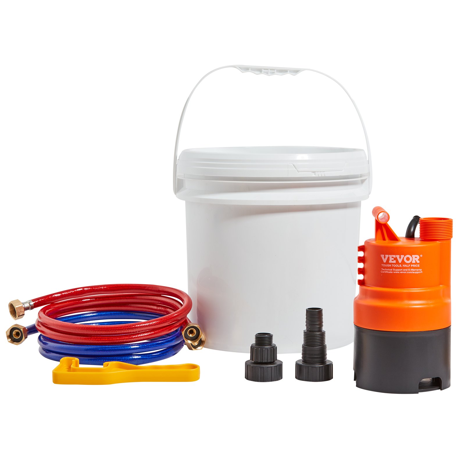 Kit de limpieza para calentador de agua sin tanque VEVOR, incluye bomba eficiente, balde de 3.7 galones, 2 mangueras, llave y adaptador para una instalación rápida, kit de descalcificación para limpieza de calentador de agua fácil de iniciar y anticorrosión.