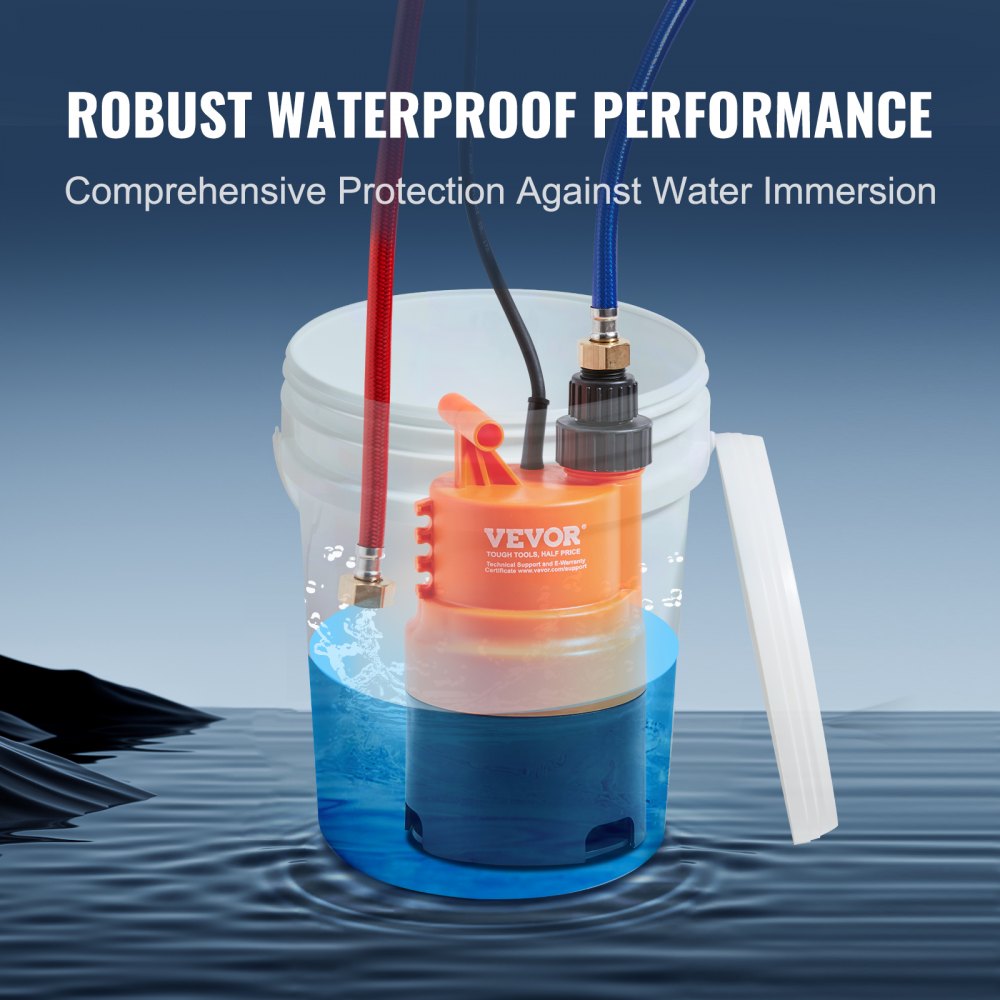 Kit de limpieza para calentador de agua sin tanque VEVOR. Incluye bomba eficiente, balde de 5 galones, 2 mangueras, polvo descalcificador, llave y adaptador para una instalación rápida y fácil de usar.