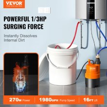 Kit de lavado de calentador de agua sin tanque VEVOR, incluye bomba eficiente, balde de 5 galones, 2 mangueras, polvo descalcificador, llave y adaptador para una instalación rápida, fácil de comenzar, kit de lavado de calentador de agua