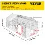 VEVOR Jaula Recinto para Animales Pequeños 220x106x104 cm Gallinero para Exterior con Lona de Tela de Poliéster Blanca Cercado para Gallinero Marco de Hierro para Pollos Conejos Gatos Patos Cachorros