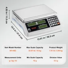 VEVOR Báscula de conteo industrial, 15 kg x 0,5 g, báscula digital para piezas y monedas, unidades g/kg/lb, báscula electrónica de gramos, báscula de conteo de inventario, báscula de joyería de cocina con puerto RS232 y 3 pantallas LCD