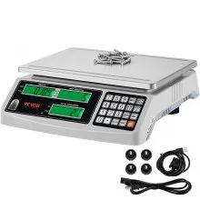 VEVOR Báscula de conteo industrial, 15 kg x 0,5 g, báscula digital para piezas y monedas, unidades g/kg/lb, báscula electrónica de gramos, báscula de conteo de inventario, báscula de joyería de cocina con puerto RS232 y 3 pantallas LCD