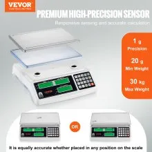 VEVOR Báscula de conteo industrial, 30 kg x 1 g, báscula digital para piezas y monedas, unidades g/kg/lb, báscula electrónica de gramos, báscula de conteo de piezas de inventario, báscula de conteo de joyas de cocina con 3 pantallas LCD