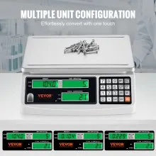 VEVOR Báscula de conteo industrial, 30 kg x 1 g, báscula digital para piezas y monedas, unidades g/kg/lb, báscula electrónica de gramos, báscula de conteo de piezas de inventario, báscula de conteo de joyas de cocina con 3 pantallas LCD