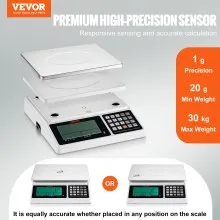 VEVOR Báscula de conteo industrial, 30 kg x 1 g, báscula digital para piezas y monedas, unidades g/kg/lb, báscula electrónica de gramos, báscula de conteo de inventario, báscula de joyería de cocina con puerto RS232 y pantalla LCD