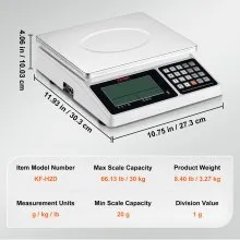 VEVOR Báscula de conteo industrial, 30 kg x 1 g, báscula digital para piezas y monedas, unidades g/kg/lb, báscula electrónica de gramos, báscula de conteo de inventario, báscula de joyería de cocina con puerto RS232 y pantalla LCD