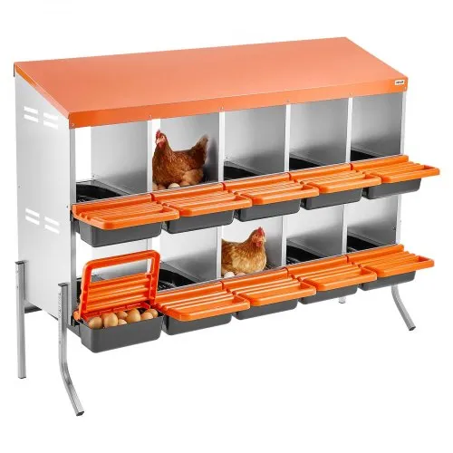 Nidos VEVOR para gallinas, 10 compartimentos, con patas de apoyo, fácil recogida de huevos, acero galvanizado y plástico de alta resistencia, nidos plegables para gallinas y pollos ponedores, color naranja