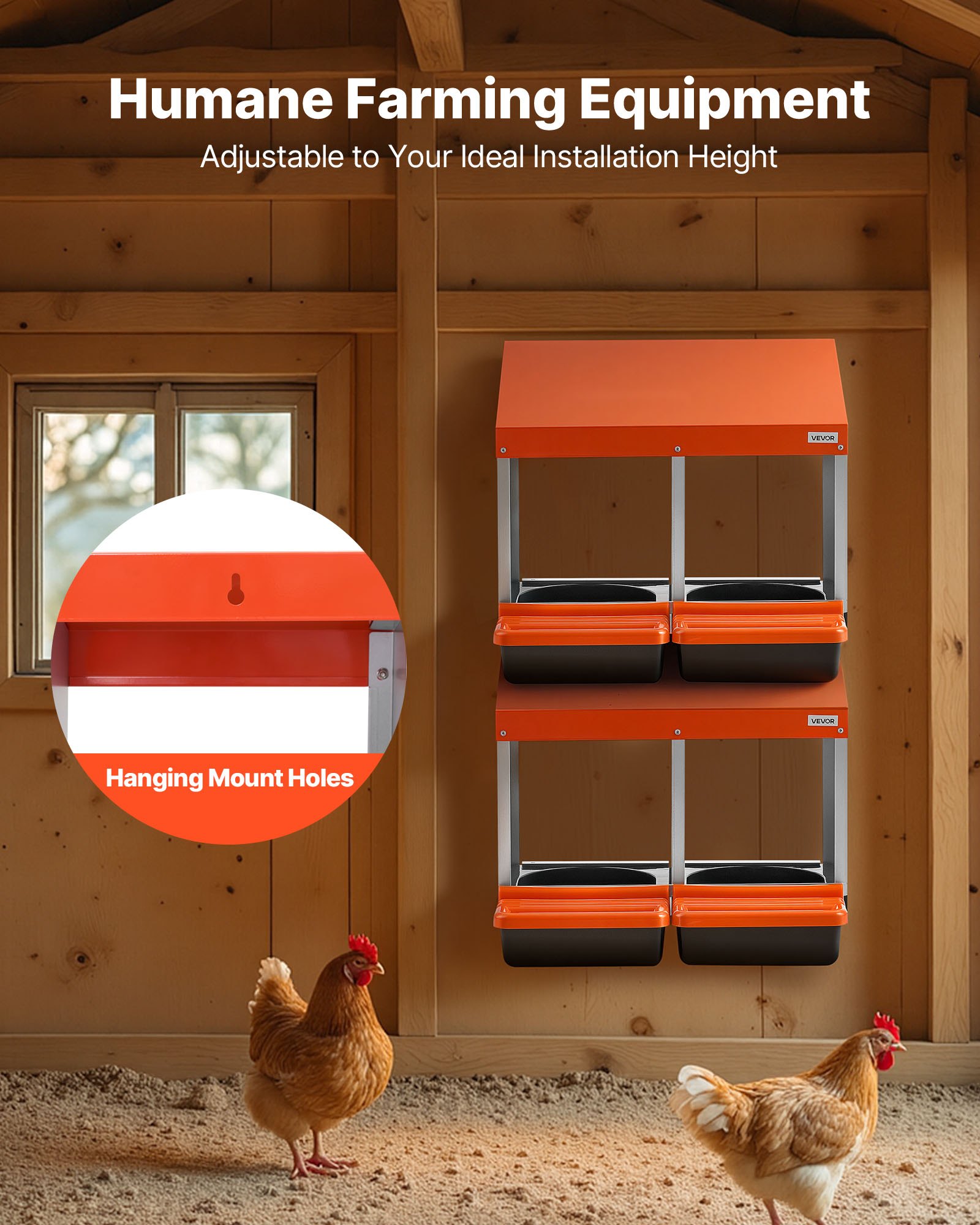 VEVOR Chicken Nesting Boxes, 2 Compartments, Easy Egg Collection, Wall Mount, Easy to Assemble, Galvanized Steel and High-Strength Plastic, Roll Away Nesting Boxes for Chickens Laying Eggs, Orange