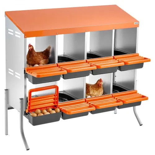 Nidos VEVOR para gallinas, 8 compartimentos, con patas de apoyo, fácil recogida de huevos, acero galvanizado y plástico de alta resistencia, plegables, para gallinas y pollos ponedores, color naranja