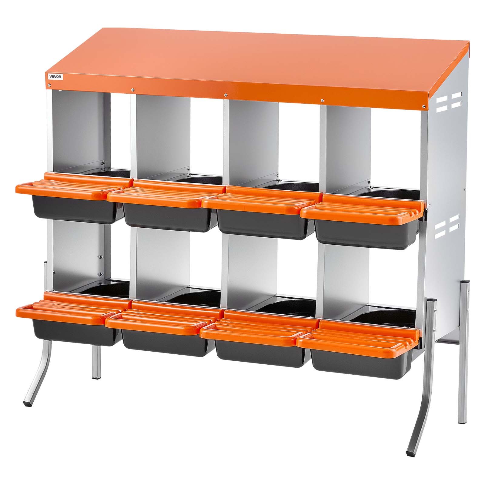 VEVOR Chicken Nesting Boxes, 8 Compartments, with Support Legs, Easy Egg Collection, Galvanized Steel and High-Strength Plastic, Roll Away Nesting Boxes for Chickens and Hens Laying Eggs, Orange