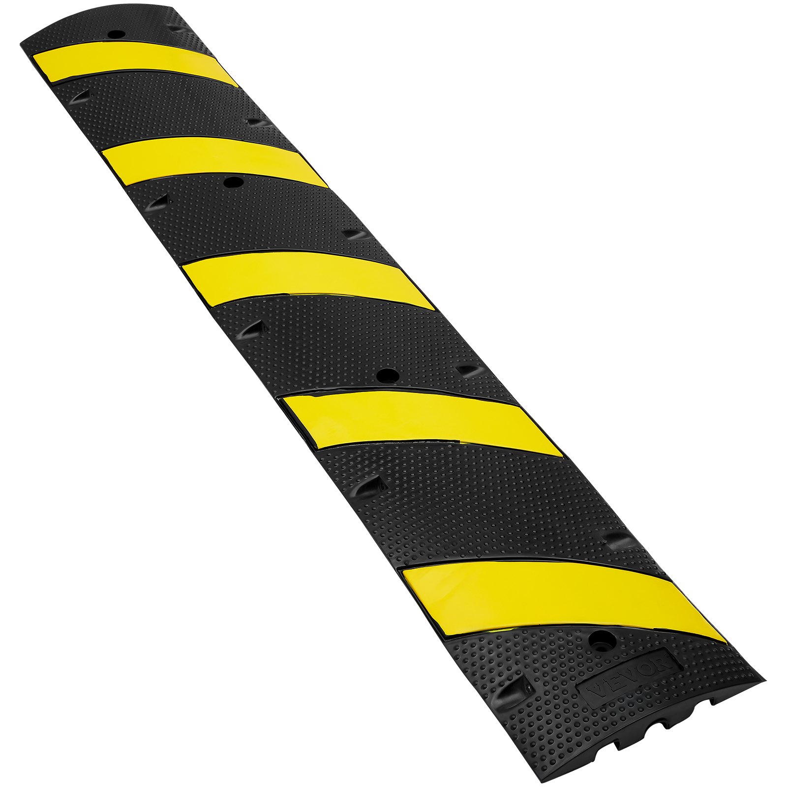Reductor de velocidad de caucho VEVOR negro y amarillo con bandas reflectantes para control de tráfico.