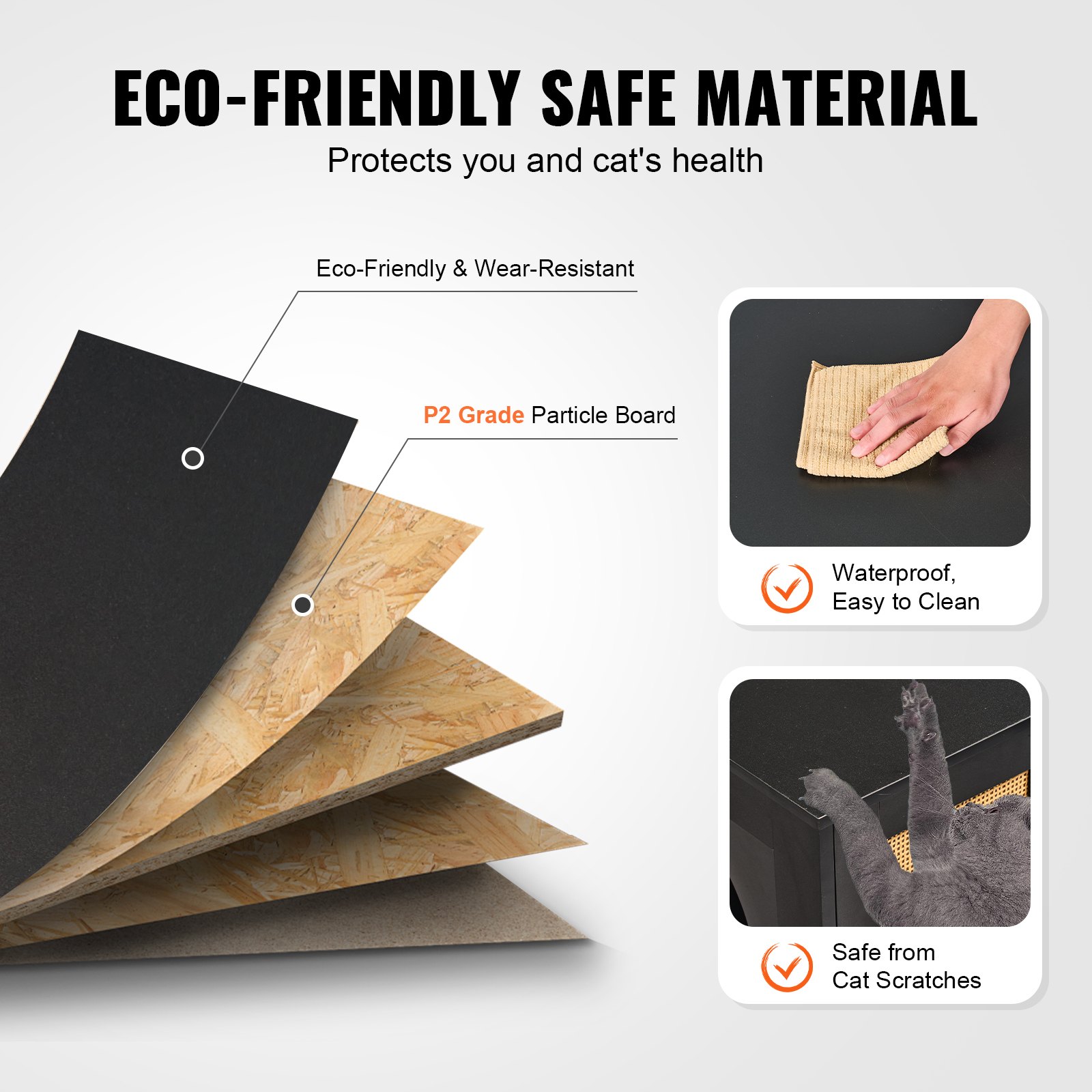 VEVOR - Caja de arena para 2 gatos, mueble oculto con puertas de ratán, armario de madera apto para la mayoría de las cajas de arena, 120 cm de largo x 50 cm de ancho x 55 cm de alto, color negro