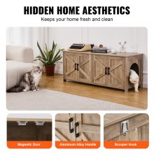 Caja de arena para gatos VEVOR, caja de arena de madera, muebles ocultos para 2 habitaciones, color gris