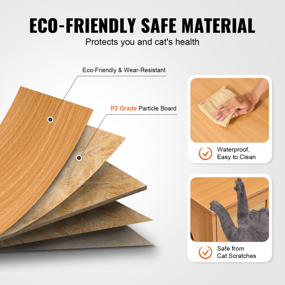 VEVOR Muebles de Baño Oculto para 2 Gatos 1,19 x 0,5 x 0,55 m Casa de Inodoro para Gatos con Puertas Decoradas de Ratán Armario de Madera para Ocultar las Cajas de Arena para Gatos, Color Natural