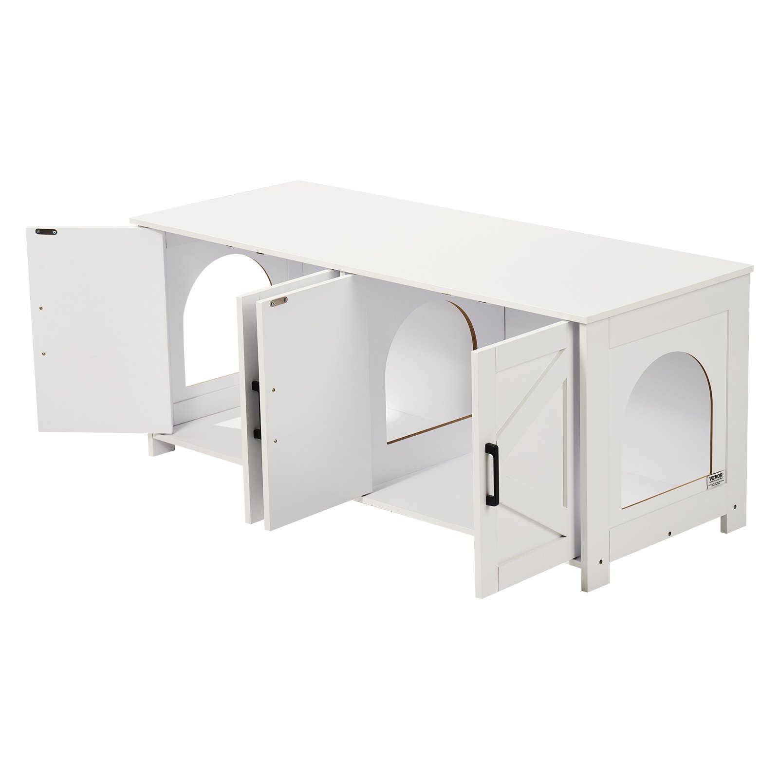 VEVOR Caja de arena para gatos de madera con 2 compartimentos ocultos, color blanco