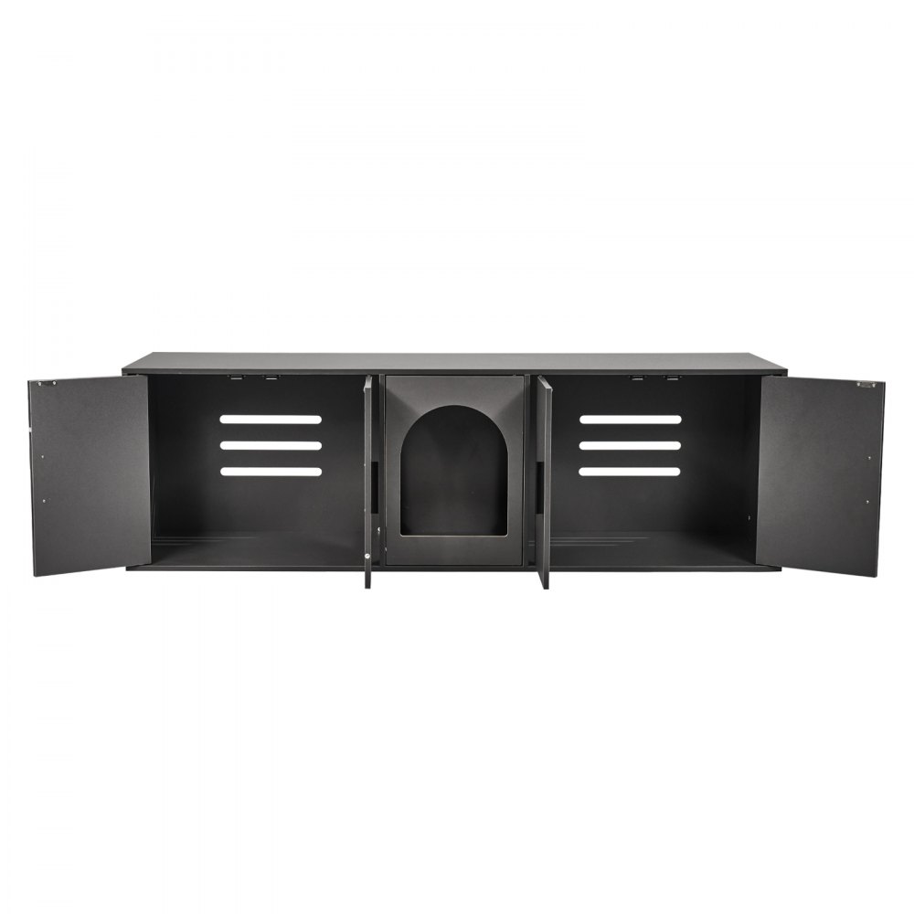 Caja de arena para gatos VEVOR, caja de arena de madera oculta, mueble de 57,9" en color negro