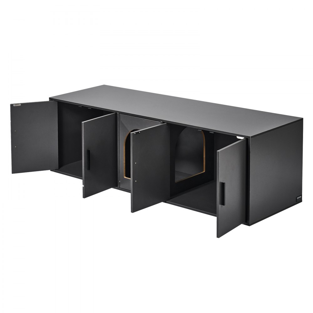 Caja de arena para gatos VEVOR, caja de arena de madera oculta, mueble de 57,9" en color negro